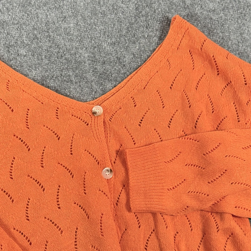 Sweater Womens Large‎ Orange V Neck Knit Button Front Lightweight Boho SHEIN Top